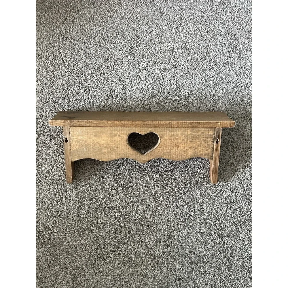 Vintage Wood Wall Shelf Heart Cutout Scalloped Country Farmhouse Decor Pine 22in